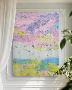 Morning Mist - Large Abstract Acrylic Painting: Pink Yellow Blue Wall Art