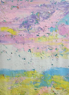 Morning Mist - Large Abstract Acrylic Painting: Pink Yellow Blue Wall Art
