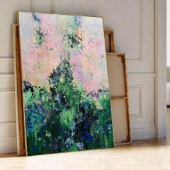 Moss and Mist : Green Impasto Colorful Abstract Painting - 150x100cm.