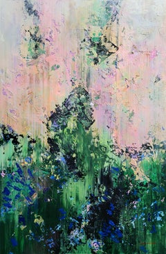 Moss and Mist : Green Impasto Colorful Abstract Painting - 150x100cm.