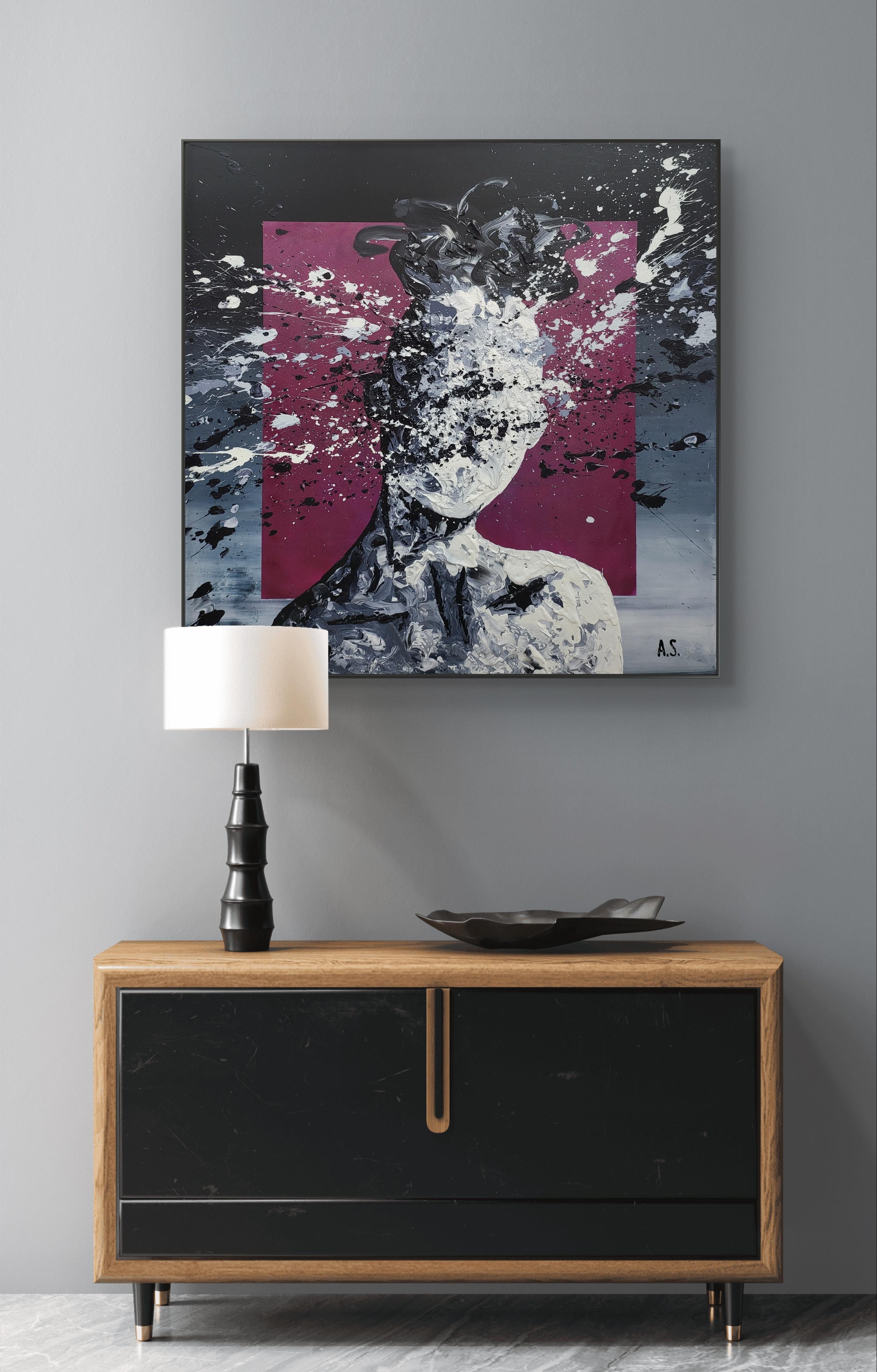 Bei der Schaffung dieses Kunstwerks tauchte ich in das lebendige Zusammenspiel von abstraktem Expressionismus und Pop-Art ein und verwendete Acrylfarben, um die rohe, kinetische Energie menschlicher Emotionen einzufangen. Meine Pinselstriche sollen