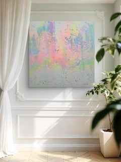 Sakura Blush : Pastel Colors Impasto Textured Abstract Painting - 100x100cm