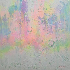 Sakura Blush : Pastel Colors Impasto Textured Abstract Painting - 100x100cm