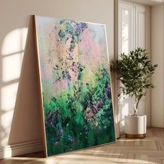 Primavera Silenciosa : Pintura Abstracta Verde Impasto Textura Abstracta - 150x100cm.