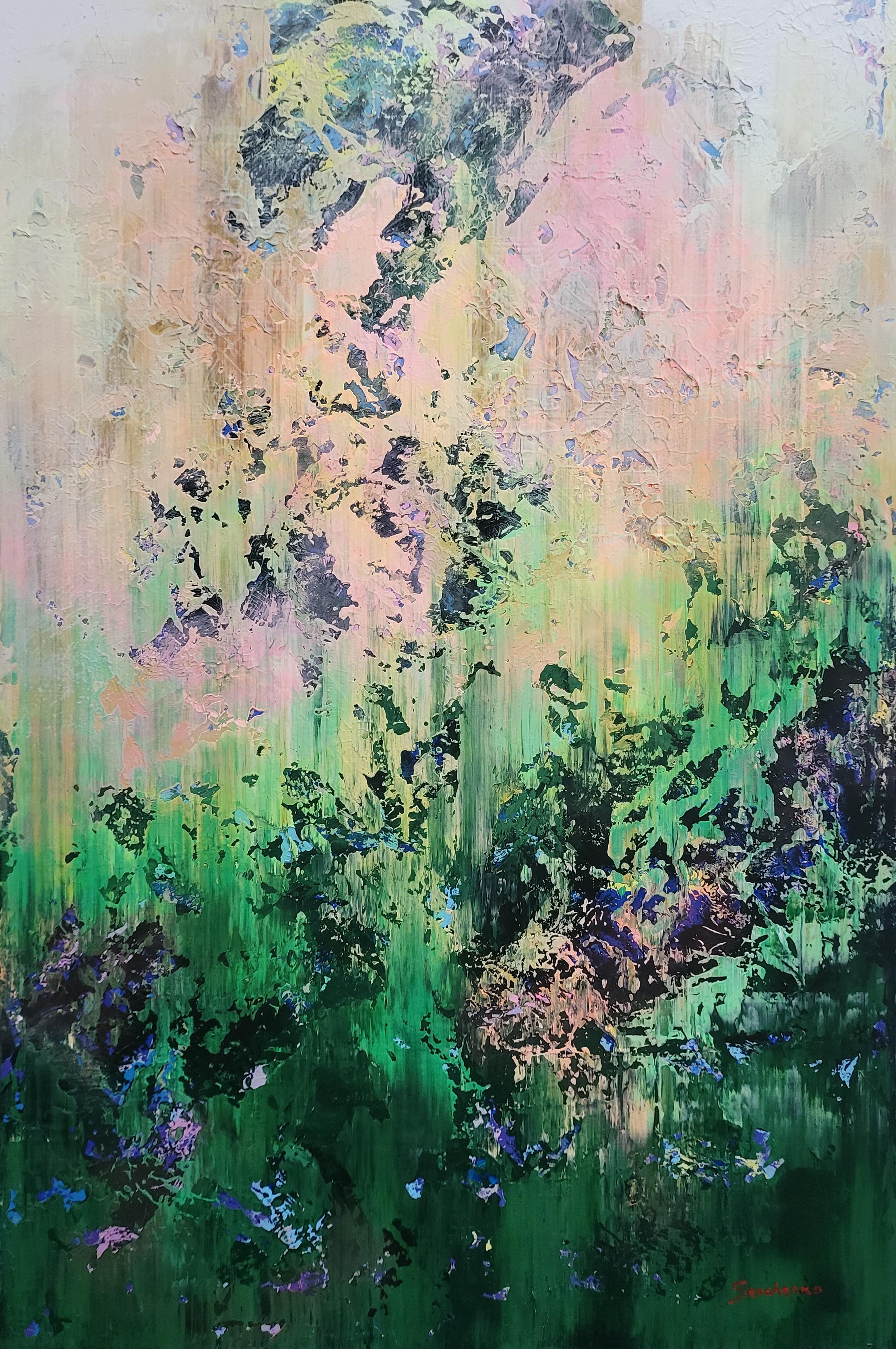 Silent Spring : Green Abstract Impasto Textured Abstract Painting - 150x100cm.
