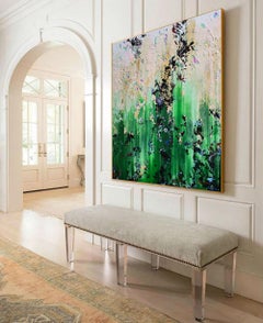The Thaw - Large Abstract Painting: Impasto Green Acrylic Canvas Art 120x100cm