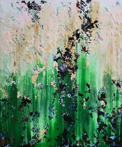 The Thaw - Large Abstract Painting: Impasto Green Acrylic Canvas Art 120x100cm