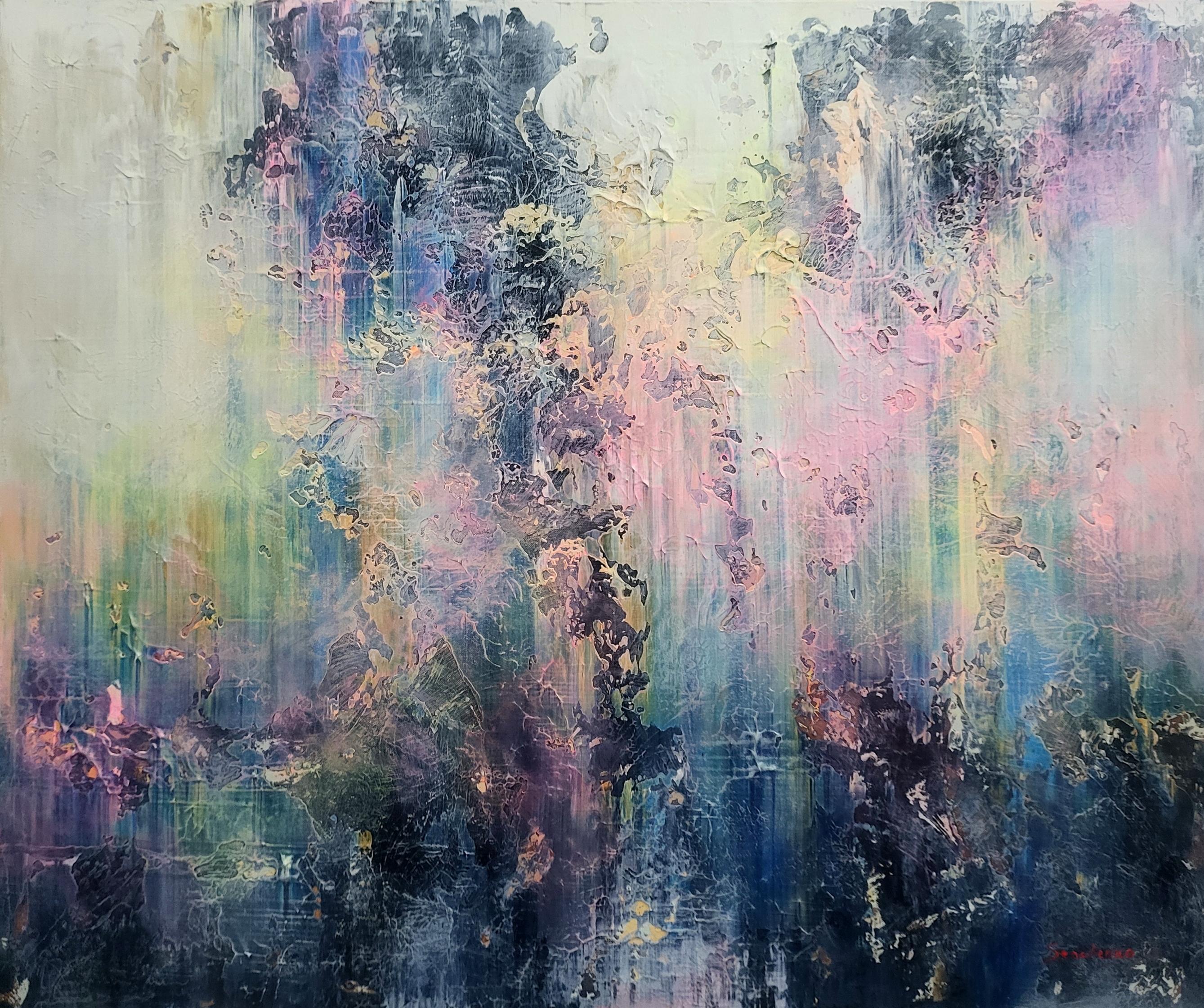 Interior Painting Alex Senchenko - Velvet Illusion - Grande peinture abstraite colorée à l'empâtement : 120x100cm