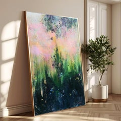 Musgo de terciopelo : Pintura abstracta con textura de impasto de color verde - 150x100cm.