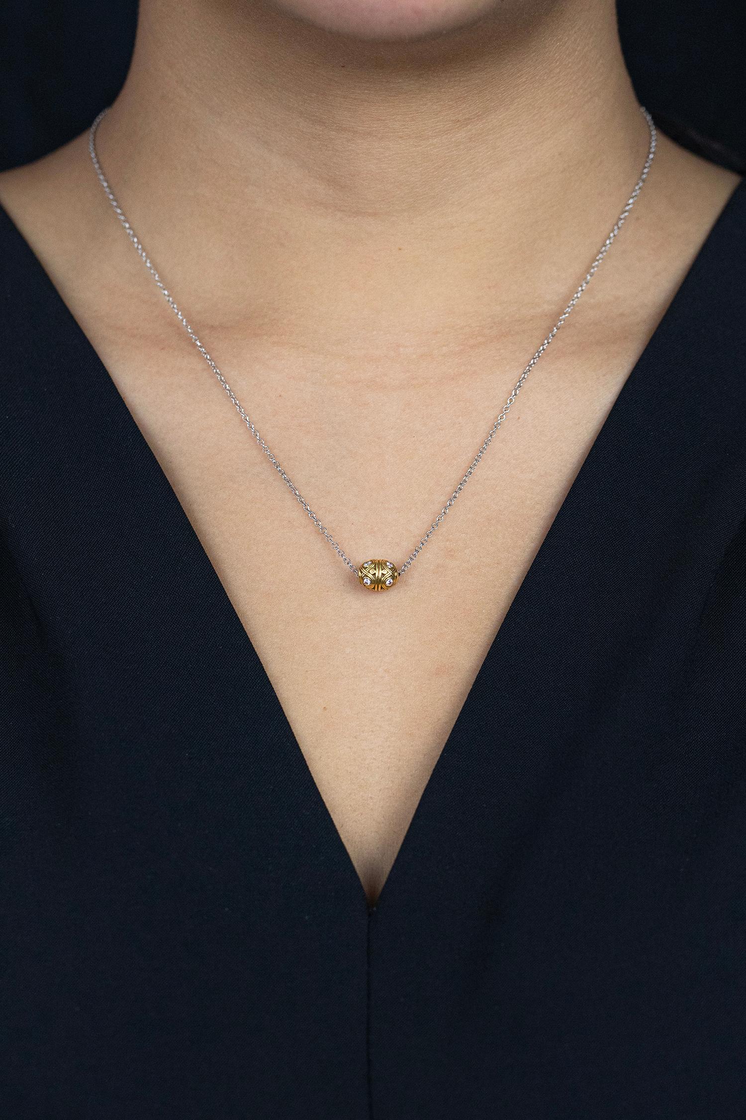 Alex Sepkus 0.16 Carat Round Cut Diamond Egg Pendant Necklace in Yellow Gold In Excellent Condition For Sale In New York, NY