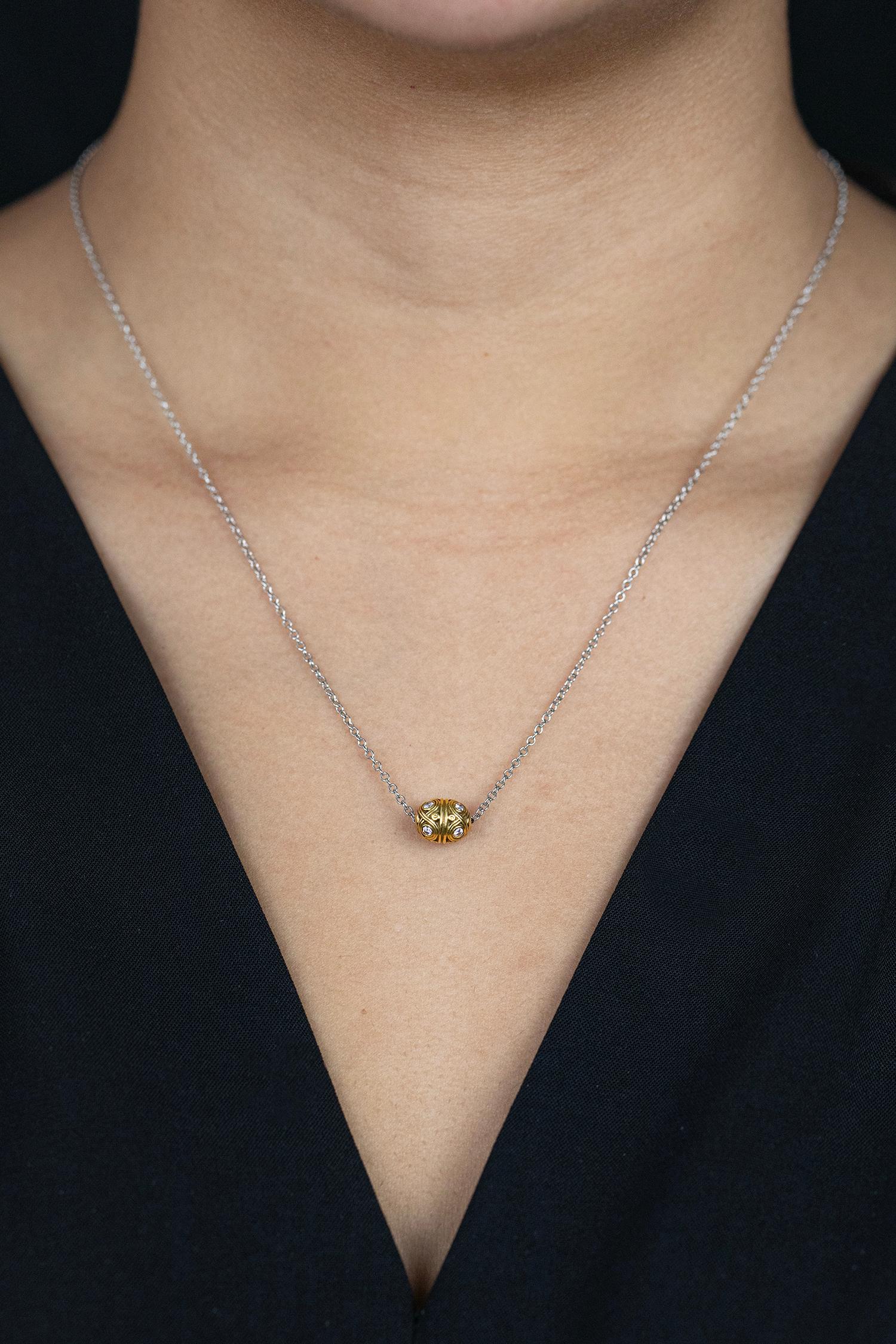 Women's Alex Sepkus 0.16 Carat Round Cut Diamond Egg Pendant Necklace in Yellow Gold For Sale