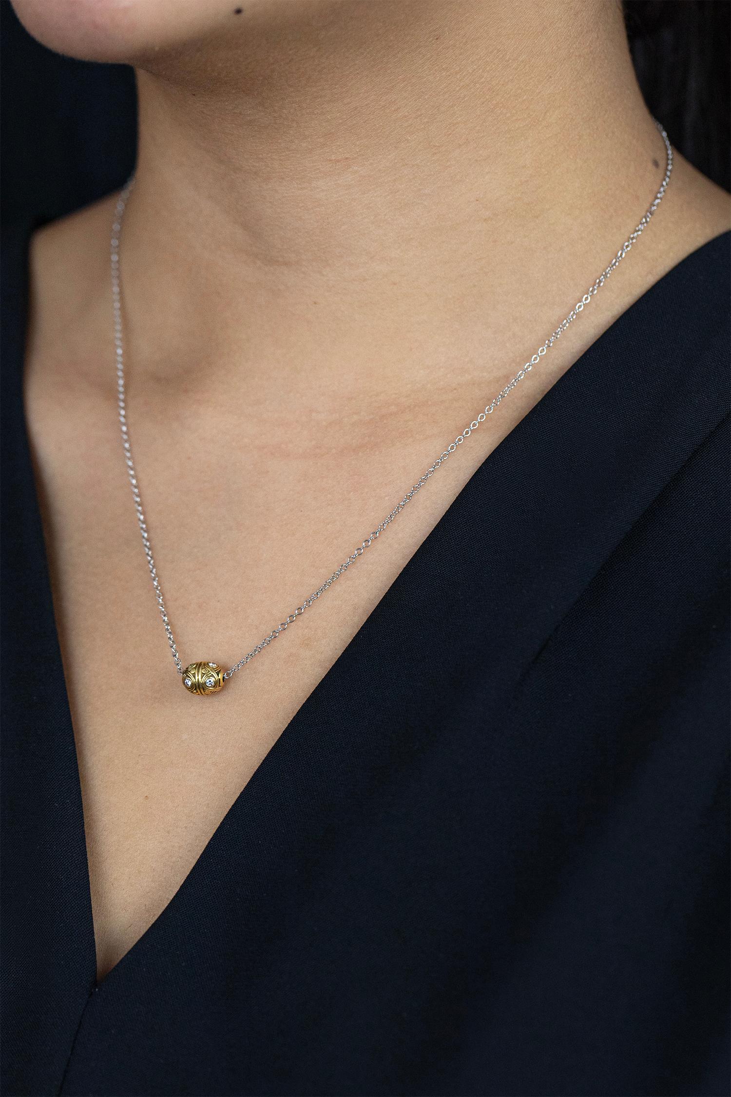 Alex Sepkus 0.16 Carat Round Cut Diamond Egg Pendant Necklace in Yellow Gold For Sale 1