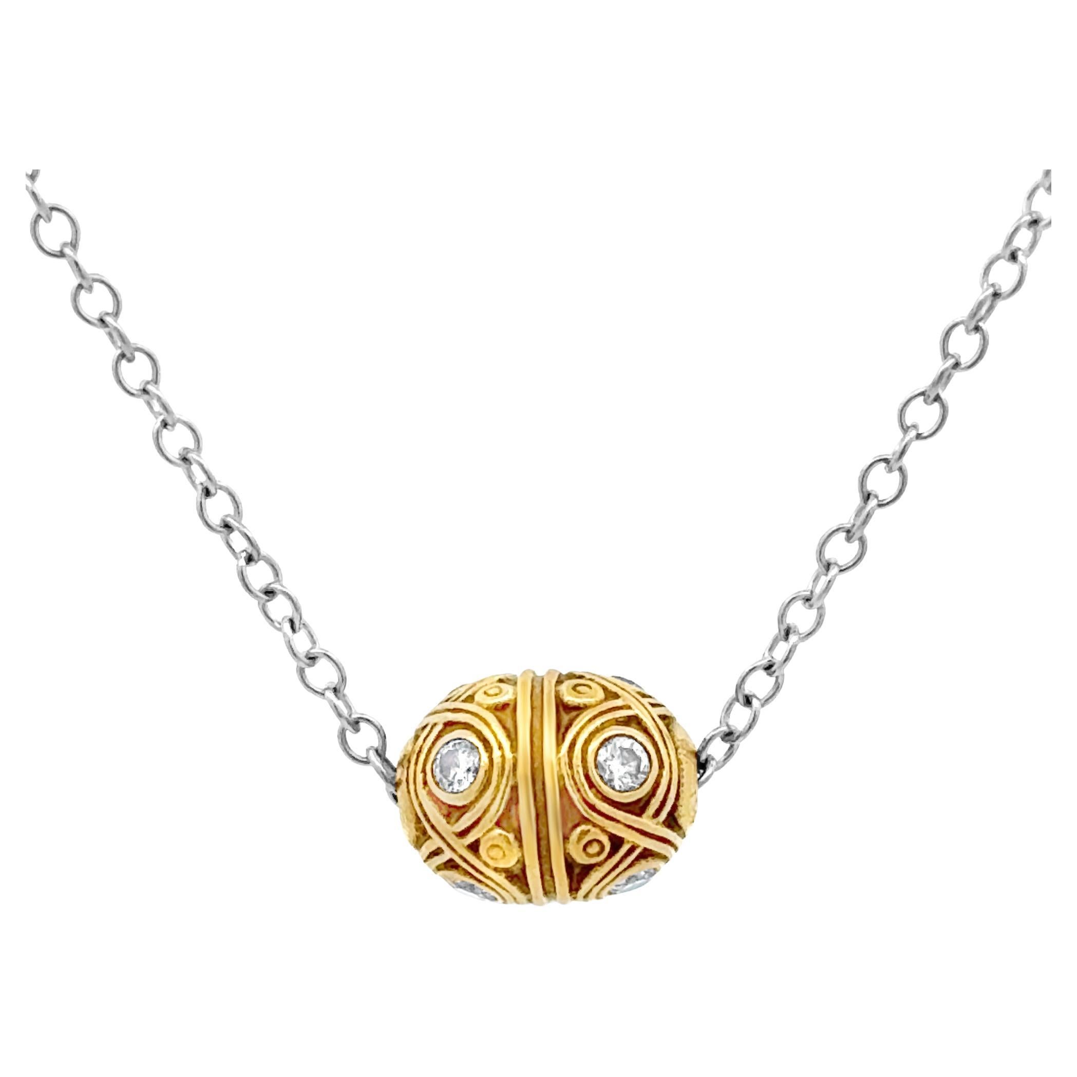 Alex Sepkus 0.16 Carat Round Cut Diamond Egg Pendant Necklace in Yellow Gold For Sale