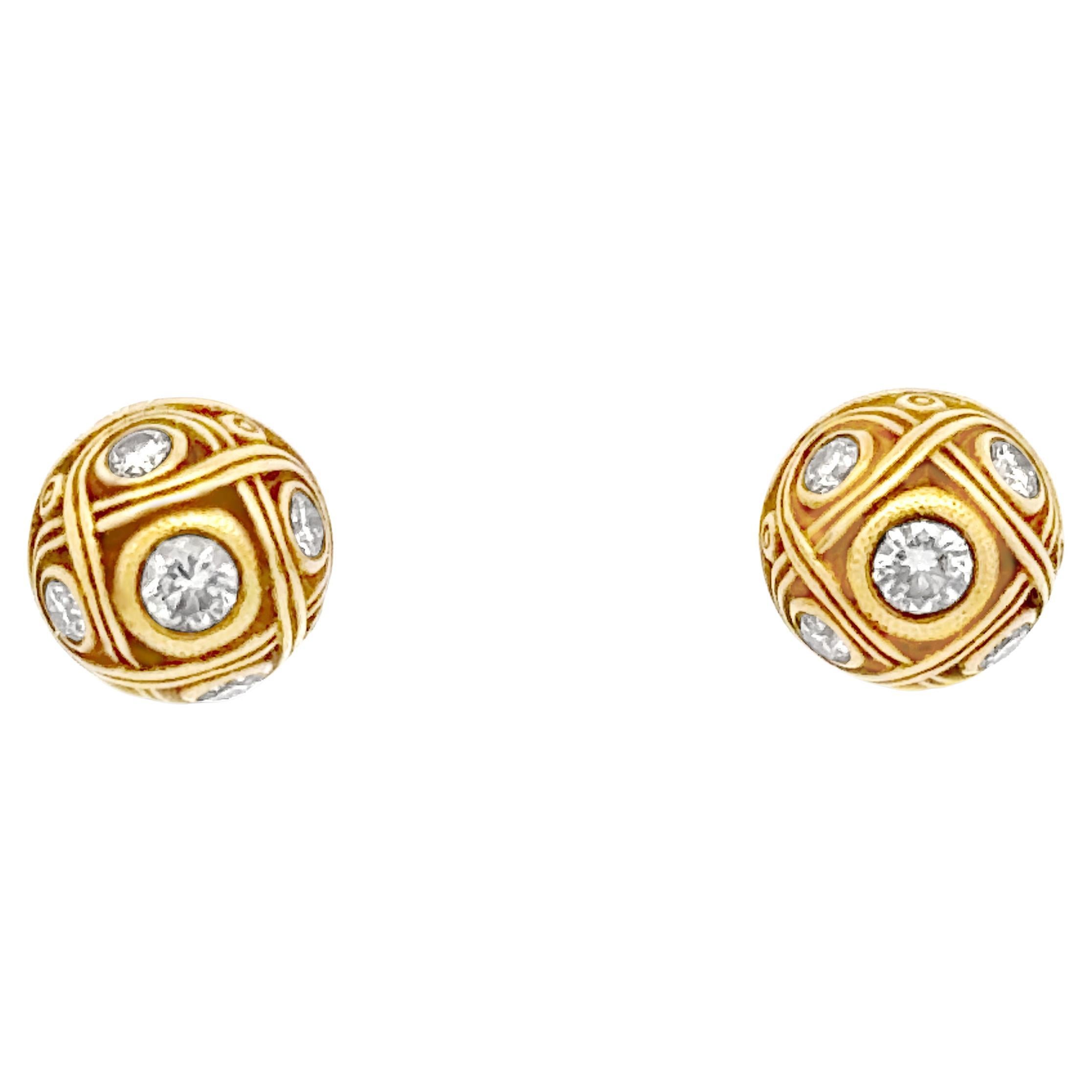 Alex Sepkus 0.27 Carat Total Round Cut Diamond Stud Earrings in Yellow Gold For Sale