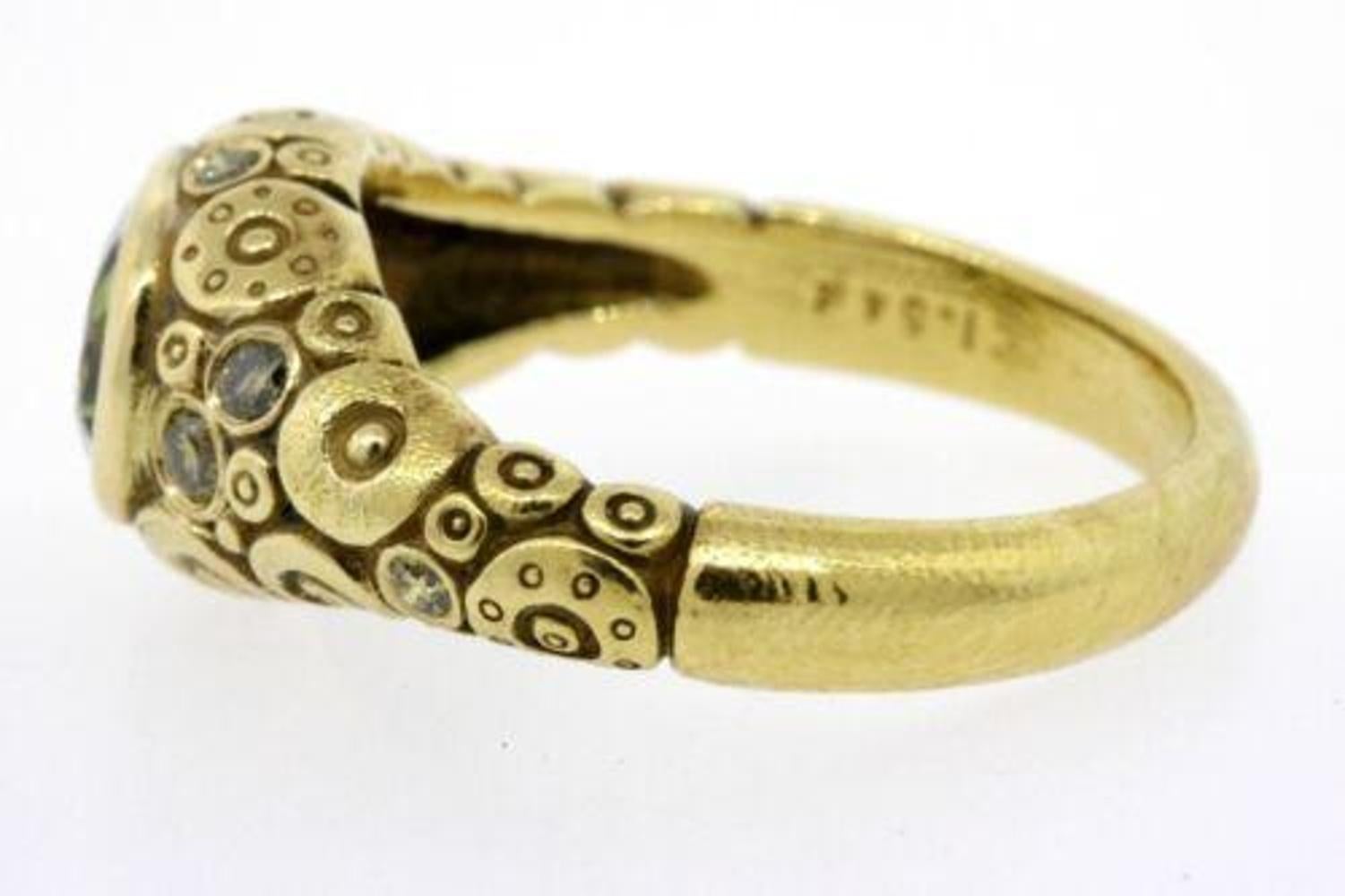 Taille ovale Alex Sepkus 1.54ct Oval Green Garnet Diamond Ring 18k Yellow Gold sz 5.5 en vente