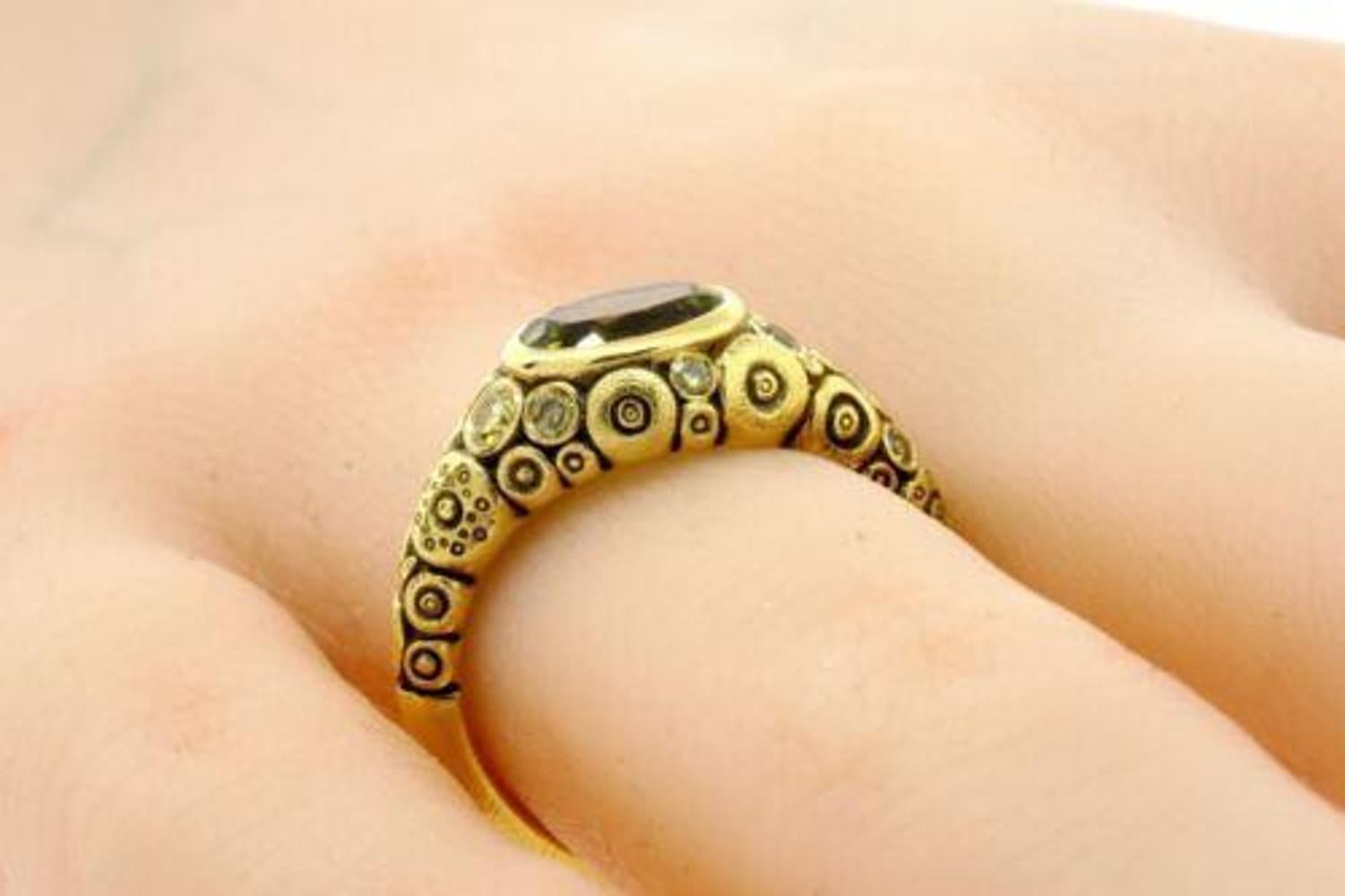 Alex Sepkus 1.54ct Oval Green Garnet Diamond Ring 18k Yellow Gold sz 5.5 en vente 2