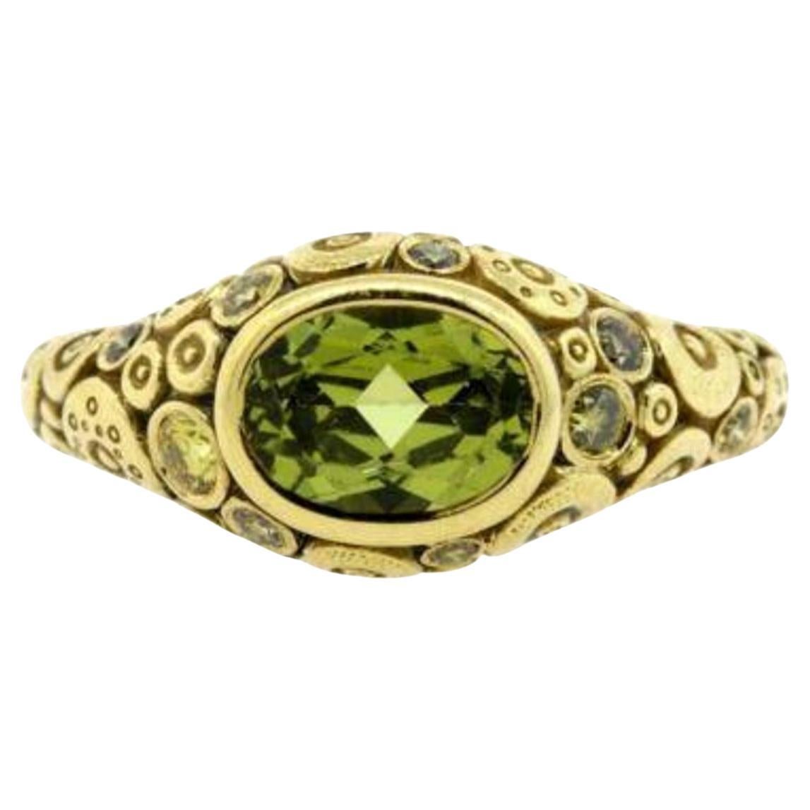 Alex Sepkus 1.54ct Oval Green Garnet Diamond Ring 18k Yellow Gold sz 5.5 en vente