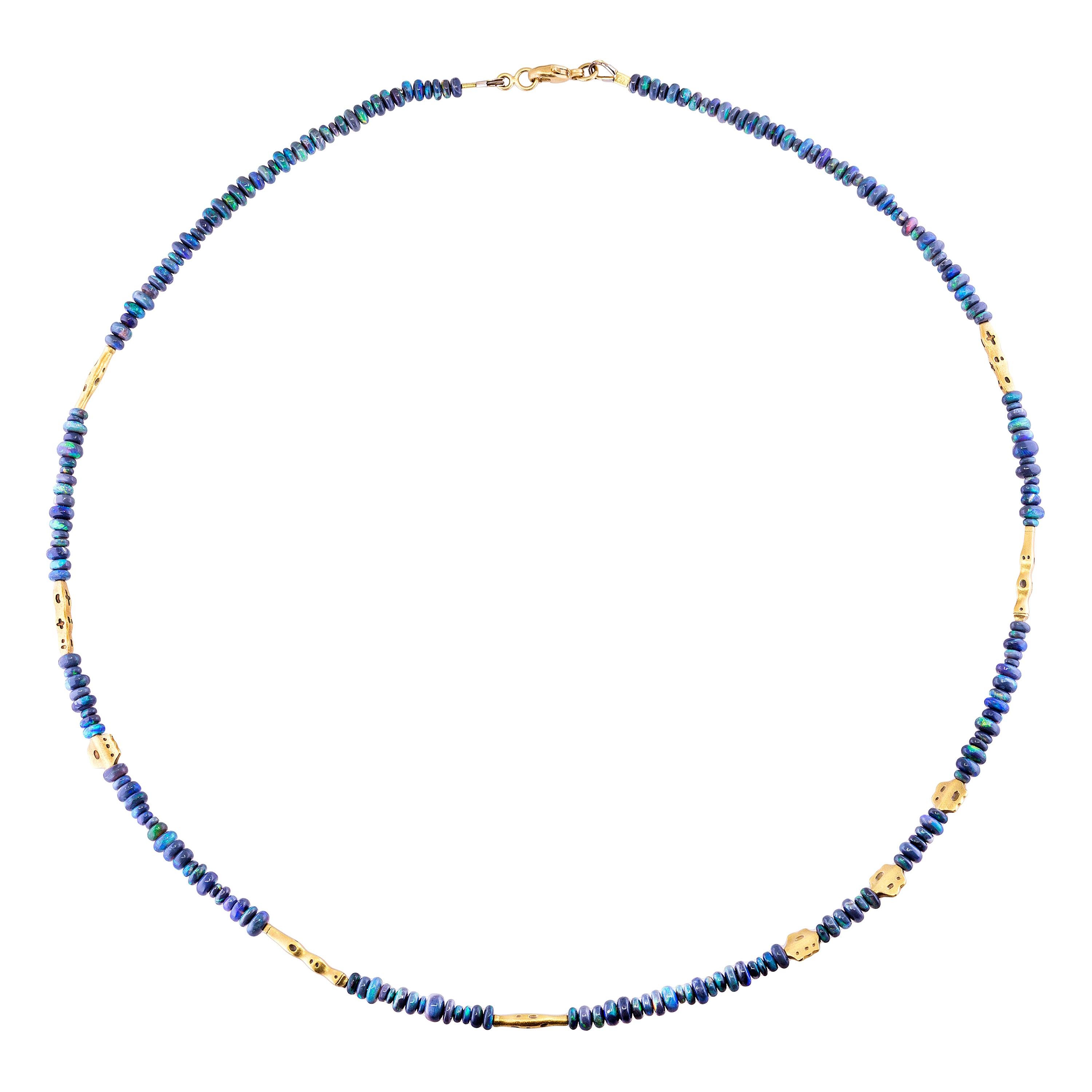 Alex Sepkus 18 Karat Gold Flora Necklace with Australian Black Opal Beads For Sale