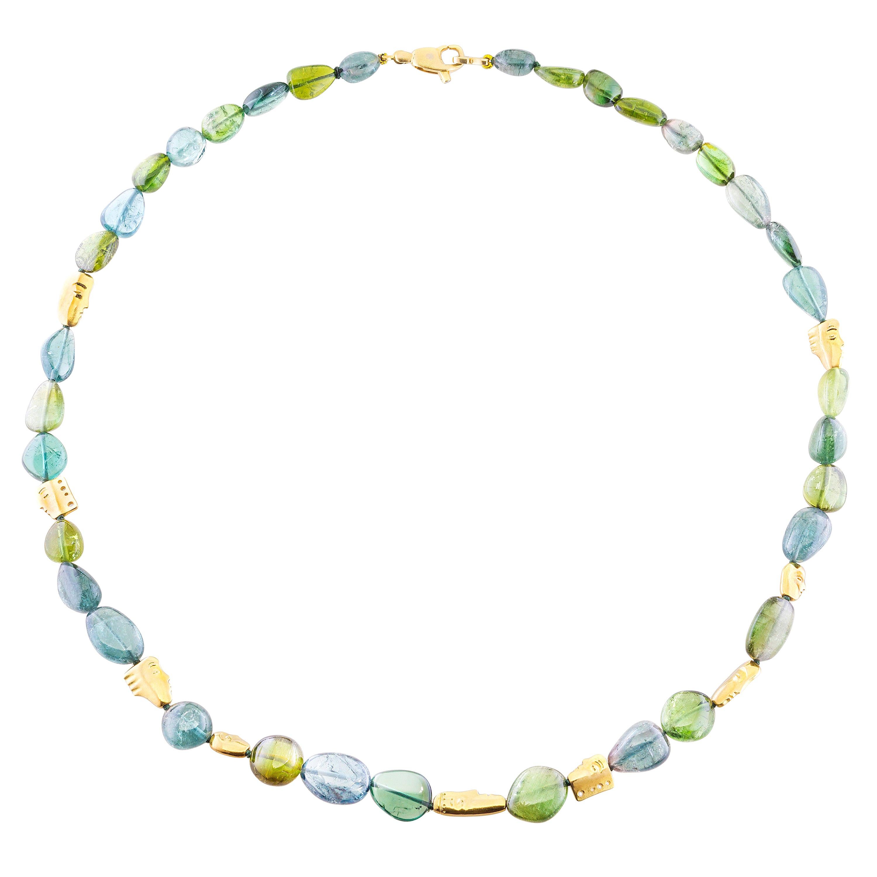 Alex Sepkus 18 Karat Yellow Gold Big Sleep Necklace with Tourmaline Beads For Sale