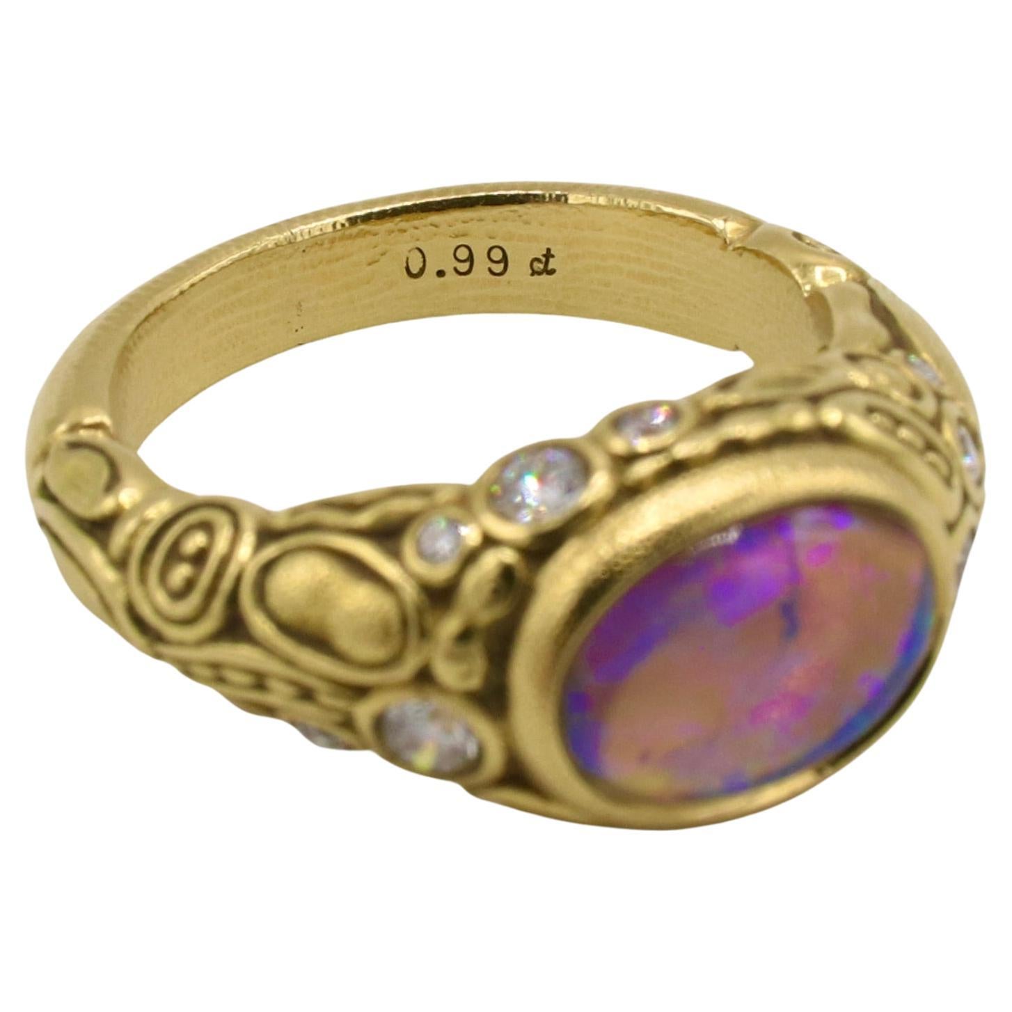 Alex Sepkus 18 Karat Yellow Gold Opal & Natural Diamond Cocktail Ring  In Excellent Condition For Sale In  Baltimore, MD