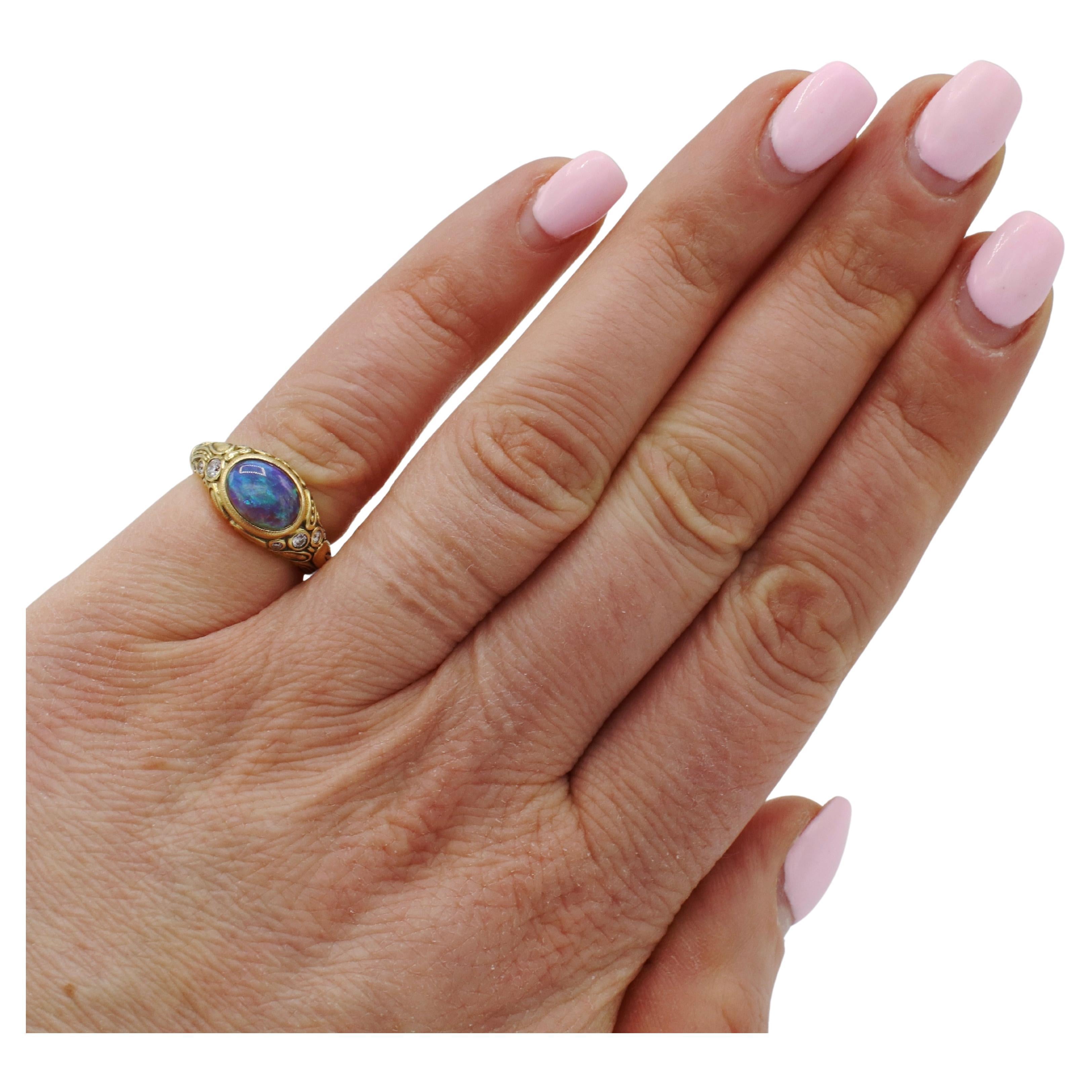 Women's Alex Sepkus 18 Karat Yellow Gold Opal & Natural Diamond Cocktail Ring  For Sale