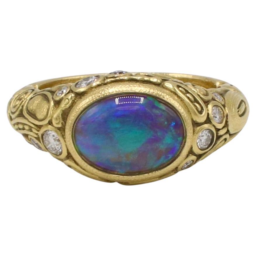 Alex Sepkus 18 Karat Yellow Gold Opal & Natural Diamond Cocktail Ring  For Sale