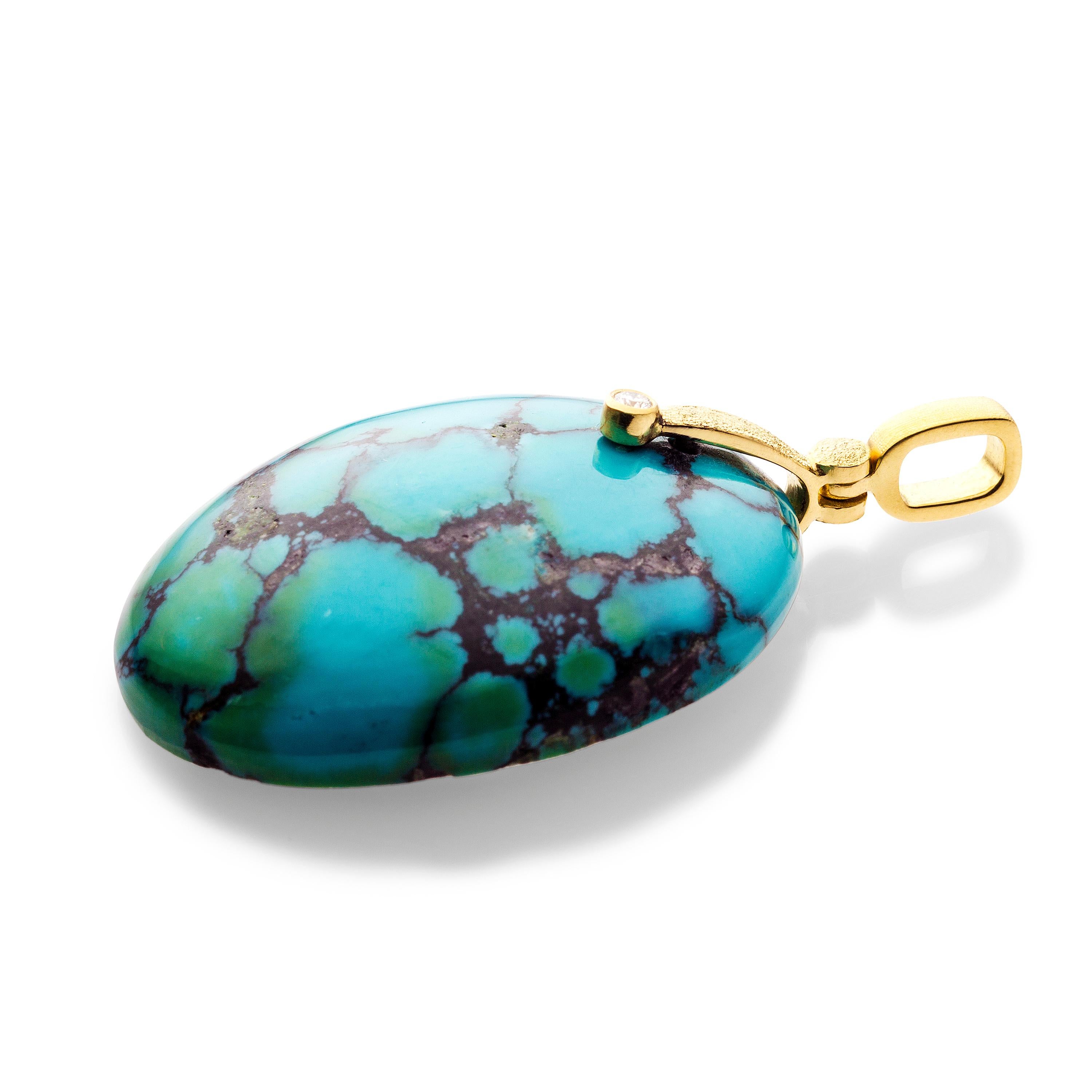 Contemporary Alex Sepkus 18 Karat Yellow Gold Sticks and Stones Pendant with Turquoise For Sale