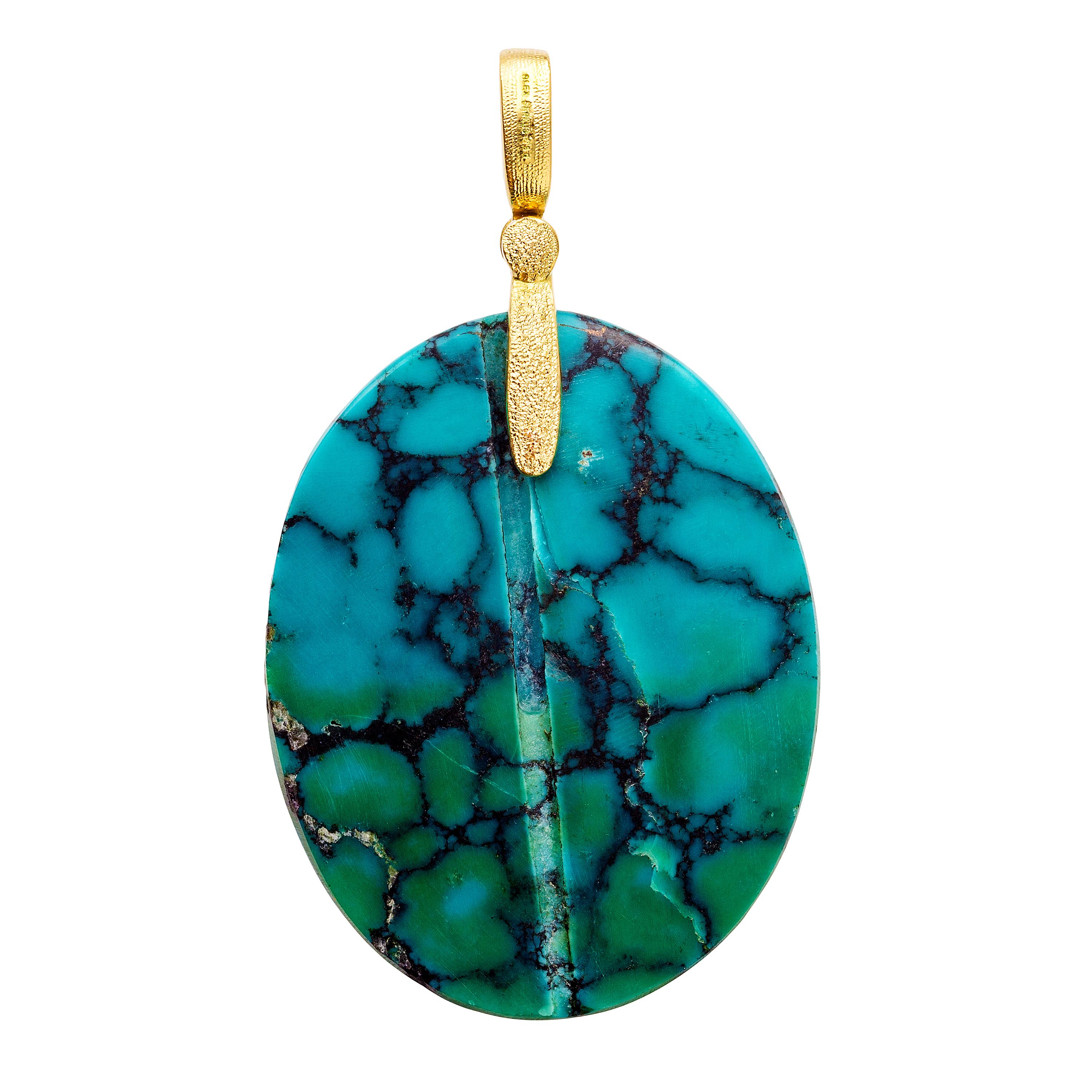 Cabochon Alex Sepkus 18 Karat Yellow Gold Sticks and Stones Pendant with Turquoise For Sale
