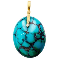 Alex Sepkus 18 Karat Yellow Gold Sticks and Stones Pendant with Turquoise