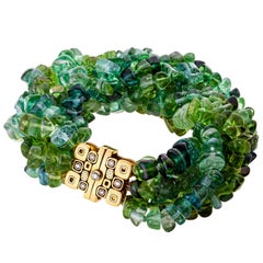 Alex Sepkus 18k Gold and Diamond Little Windows Bracelet with Tourmaline Beads