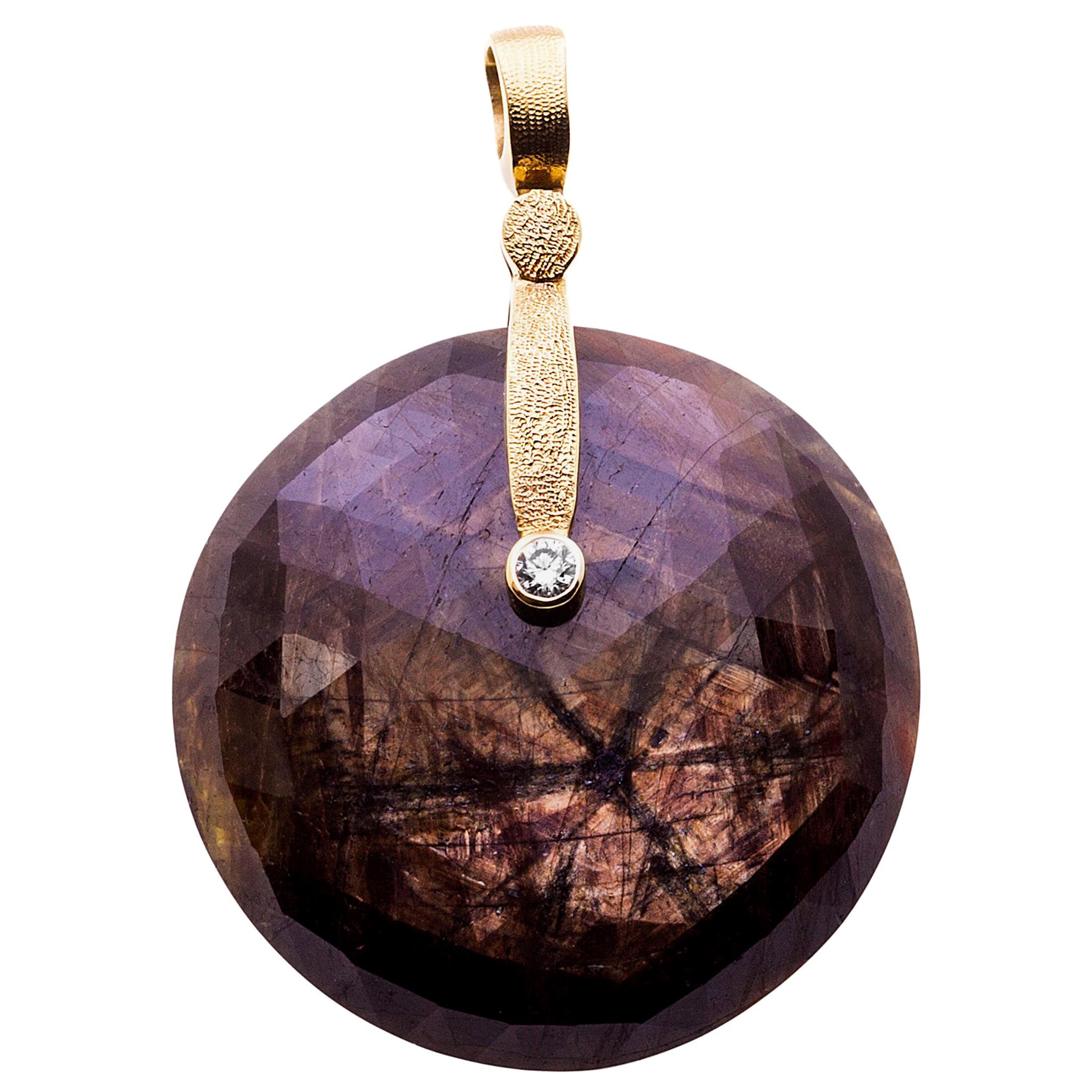 Alex Sepkus 18k Gold and Diamond Sticks and Stones Pendant w/ Trapiche Sapphire For Sale