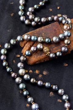 Alex Sepkus 18 Karat Gold and Diamond Open Oval Necklace with Tahitian Pearls