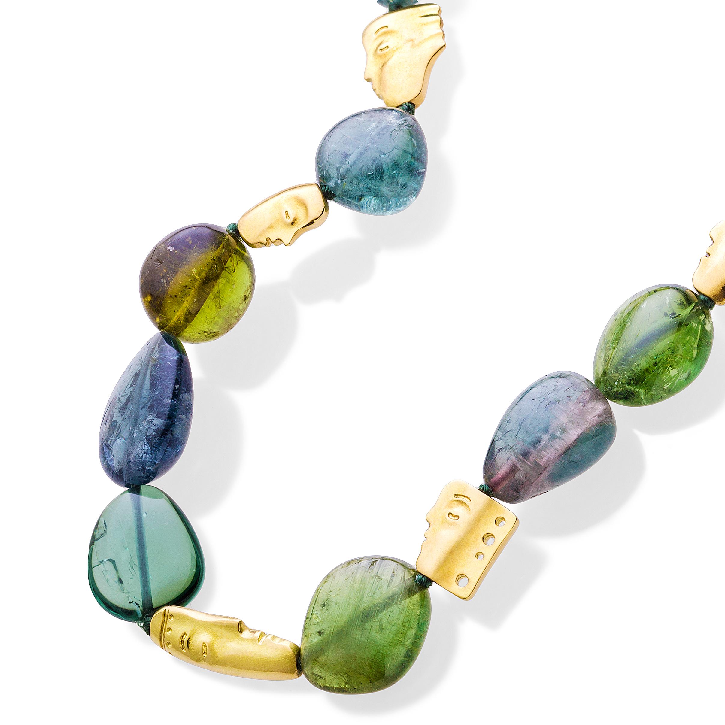 Contemporary Alex Sepkus 18 Karat Yellow Gold Big Sleep Necklace with Tourmaline Beads For Sale