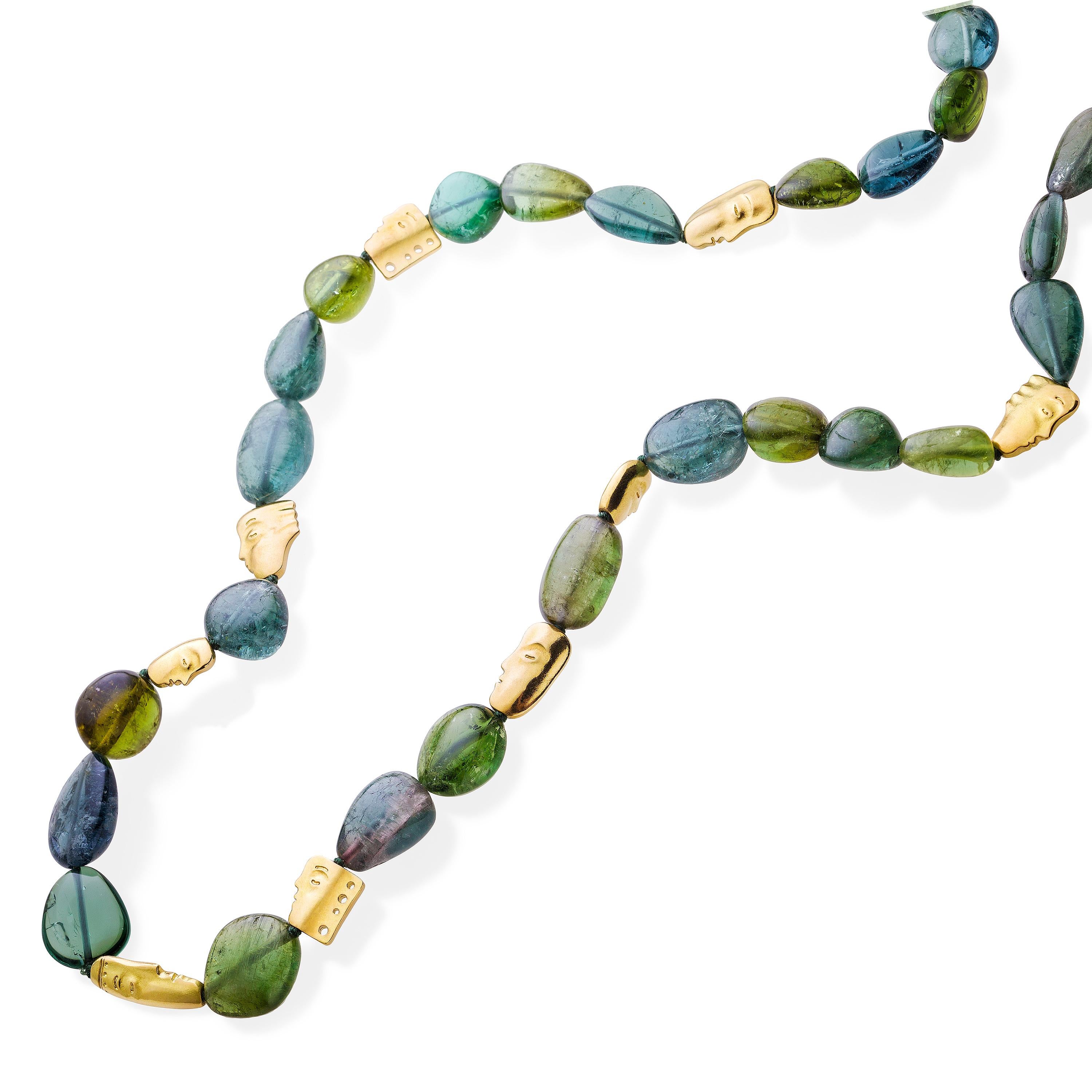 Alex Sepkus 18 Karat Yellow Gold Big Sleep Necklace with Tourmaline Beads In New Condition For Sale In New York, NY