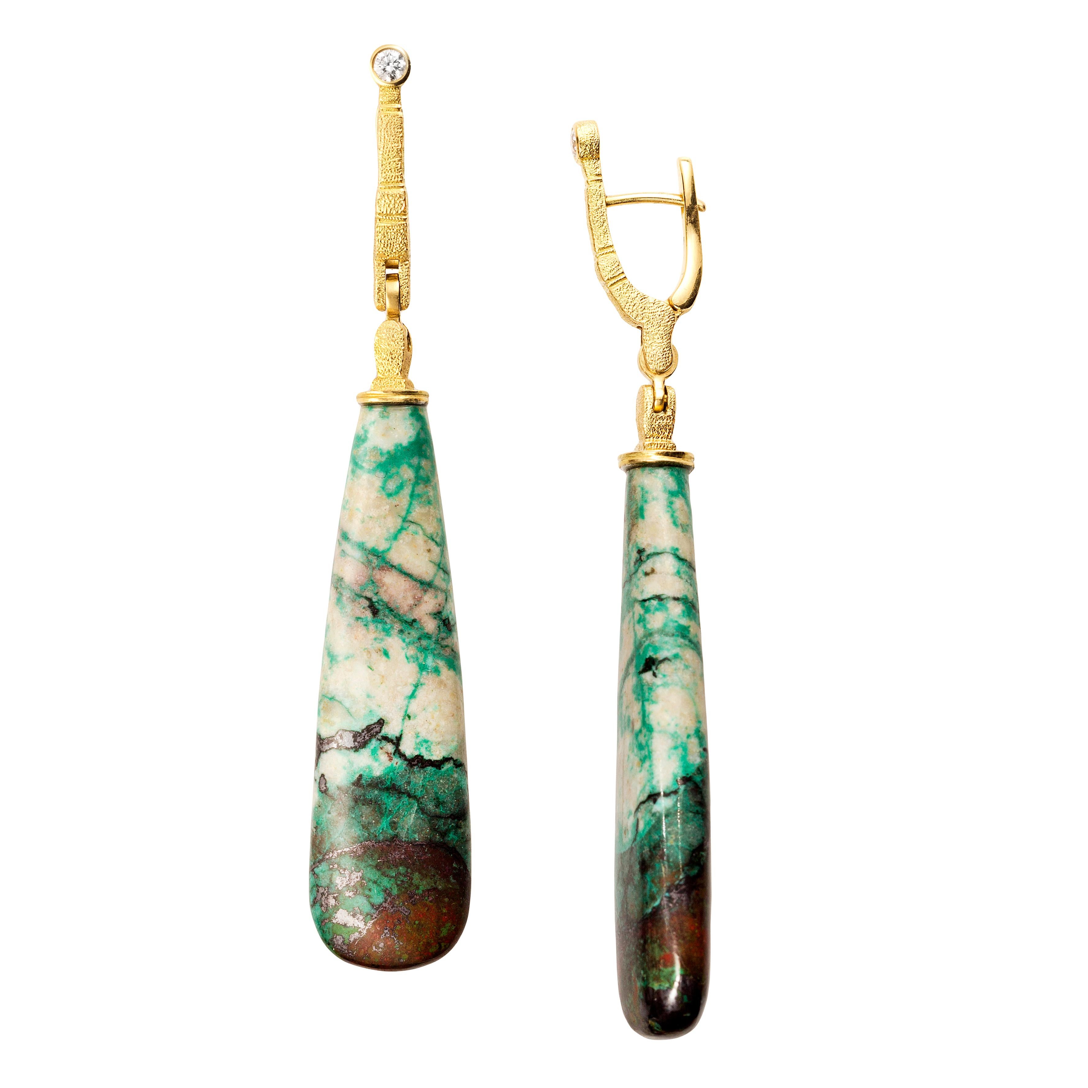 Contemporary Alex Sepkus 18 Karat Gold Sticks and Stones Earrings with Sonoran Sunrise Drops