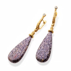 Alex Sepkus 18k Yellow Gold Sticks and Stones Earrings with Dinosaur Bone Drops