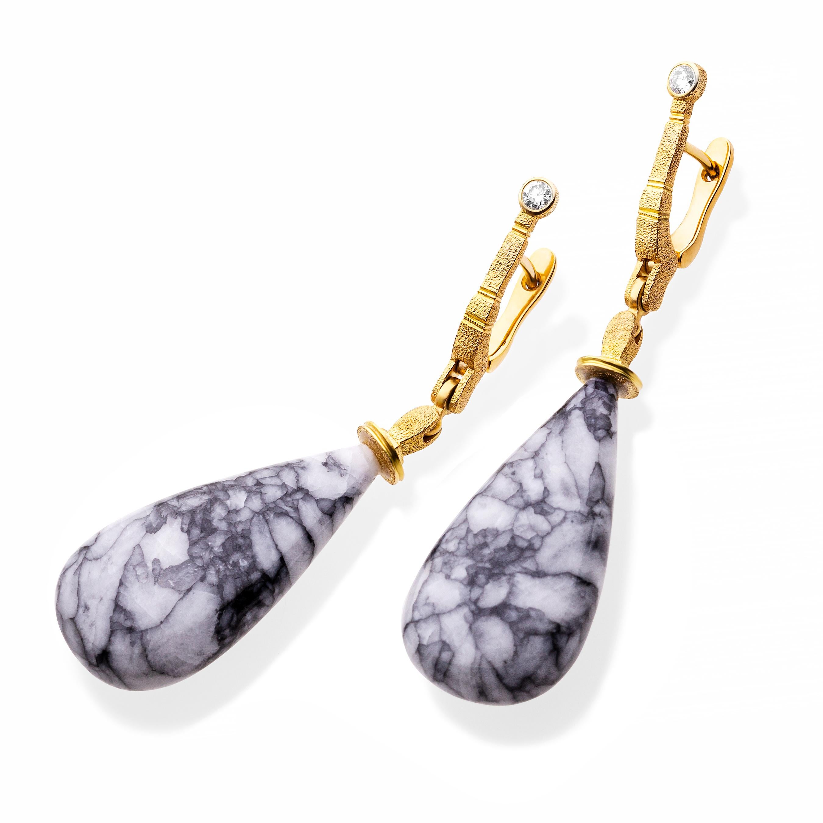 Contemporary Alex Sepkus 18 Karat Yellow Gold Sticks and Stones Earrings with Pinolite Drops For Sale