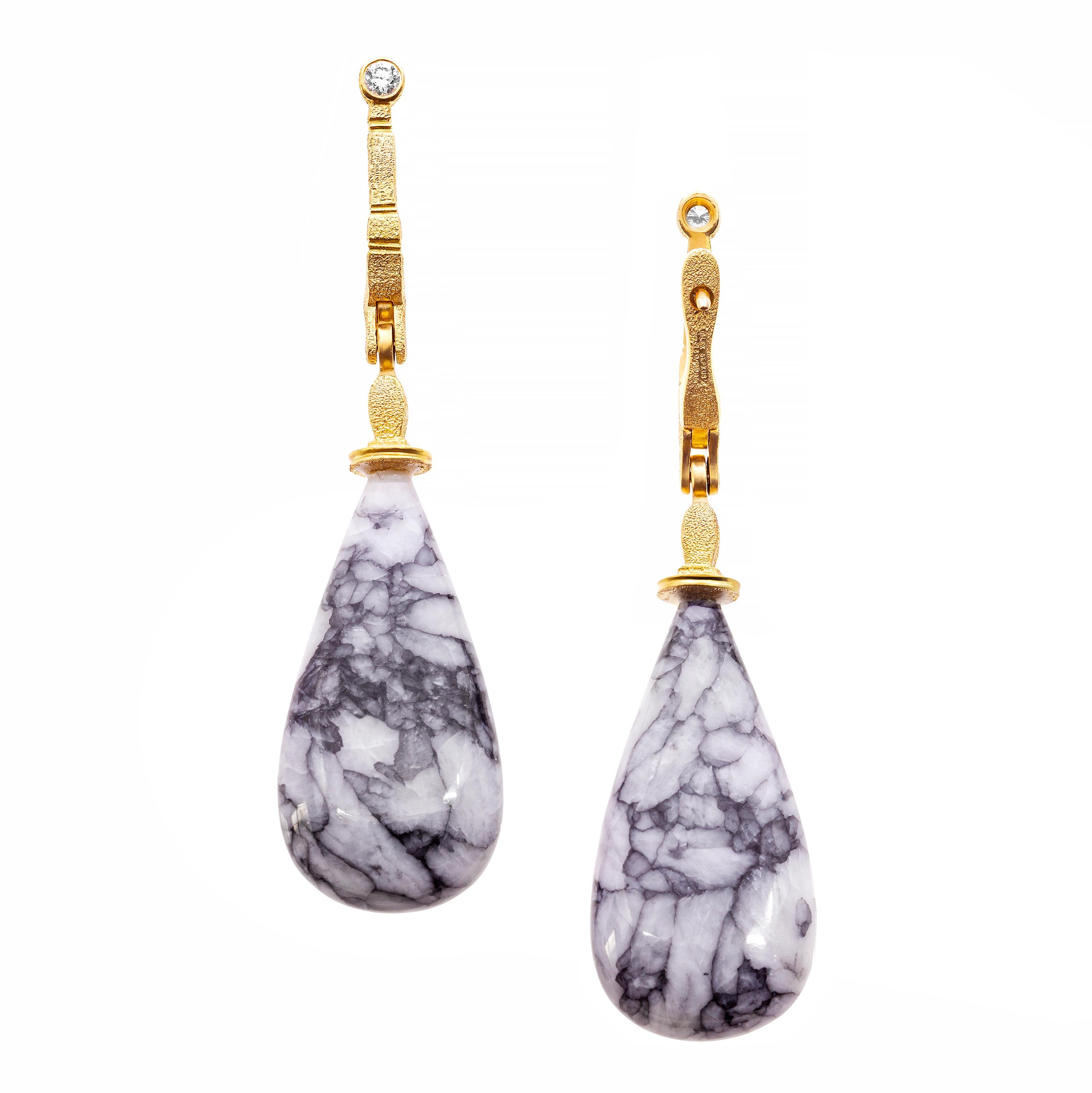 Alex Sepkus 18 Karat Yellow Gold Sticks and Stones Earrings with Pinolite Drops In New Condition For Sale In New York, NY