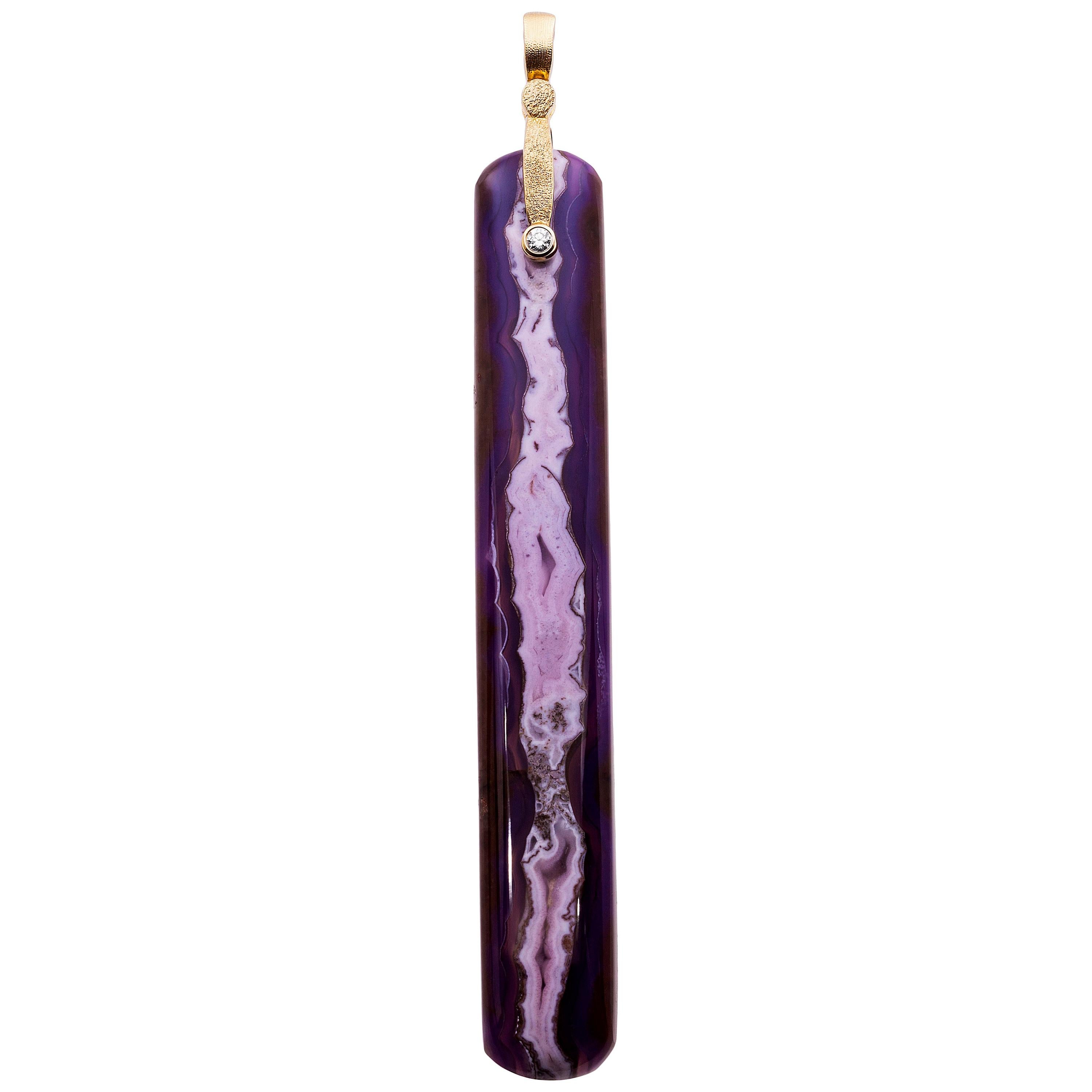 Alex Sepkus 18k Yellow Gold Sticks and Stones Pendant with Purple Passion Agate For Sale