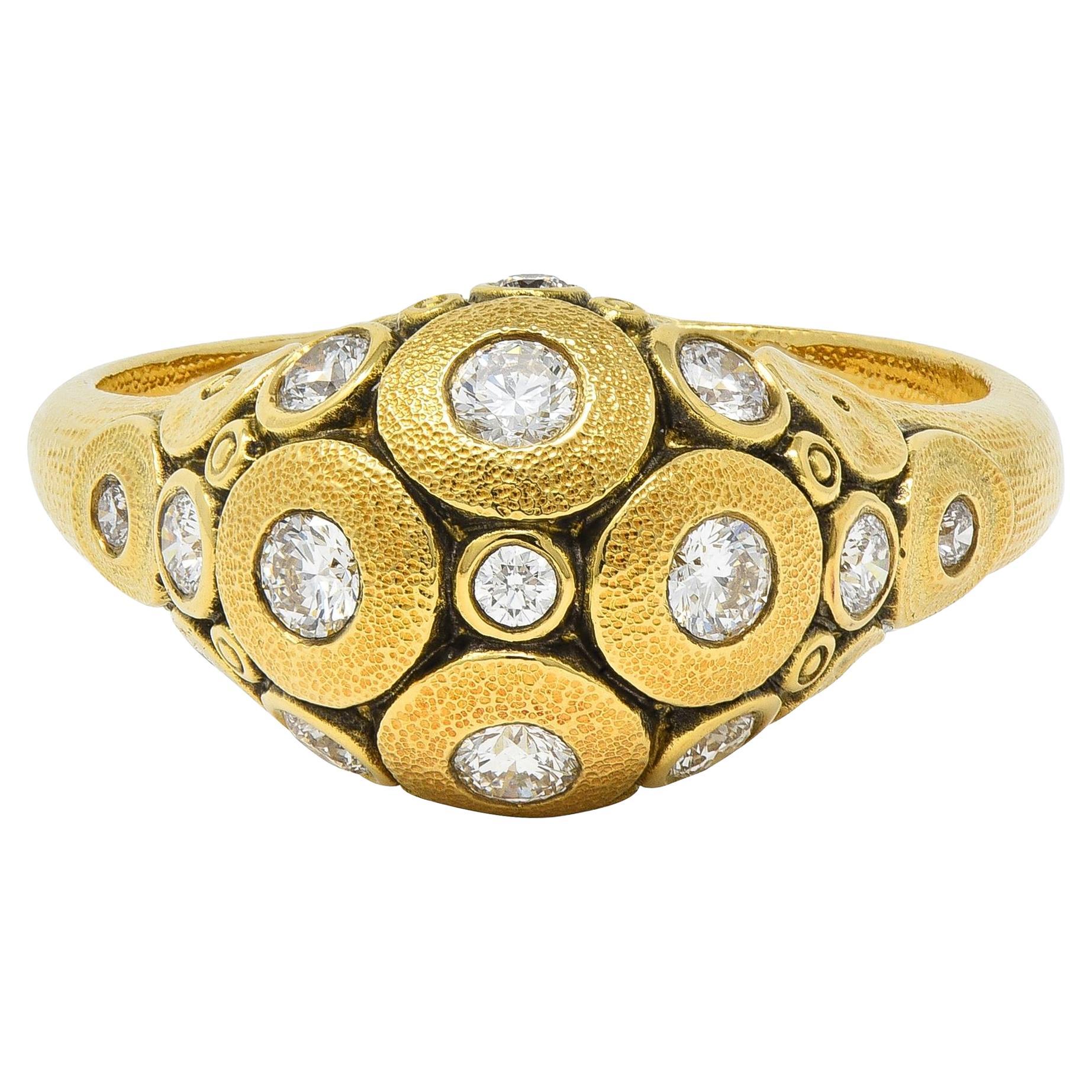 Anello a cupola con diamanti in oro giallo 18 carati Alex Sepkus 2000 in vendita