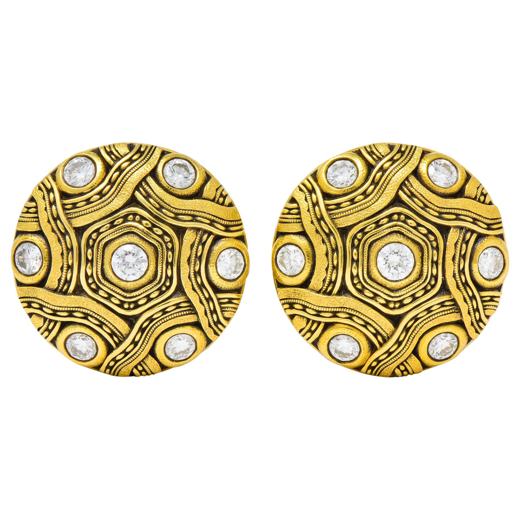 Alex Sepkus 2005 1.50 Carat Diamond 18 Karat Gold Disk Earrings