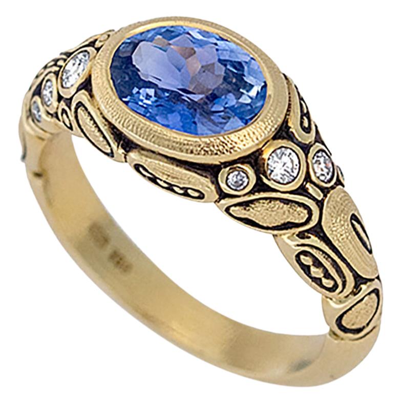 Alex Sepkus Blue Sapphire and Diamond 18 Karat Gold Cocktail Ring 1.75 Carat