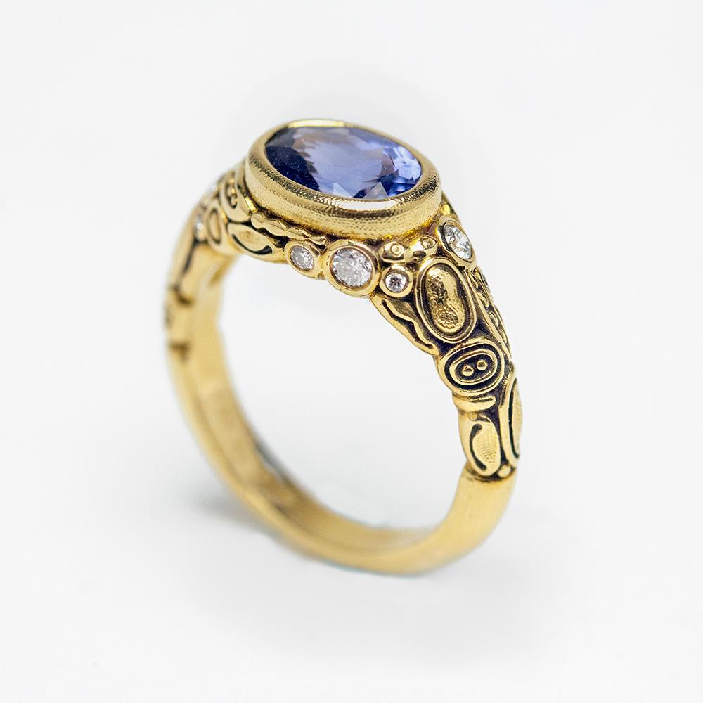 Oval Cut Alex Sepkus Blue Sapphire and Diamond 18K Gold Cocktail Ring 1.99 Carat For Sale
