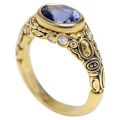 Alex Sepkus Cocktailring aus 18 Karat Gold mit blauem Saphir und Diamant 1,99 Karat