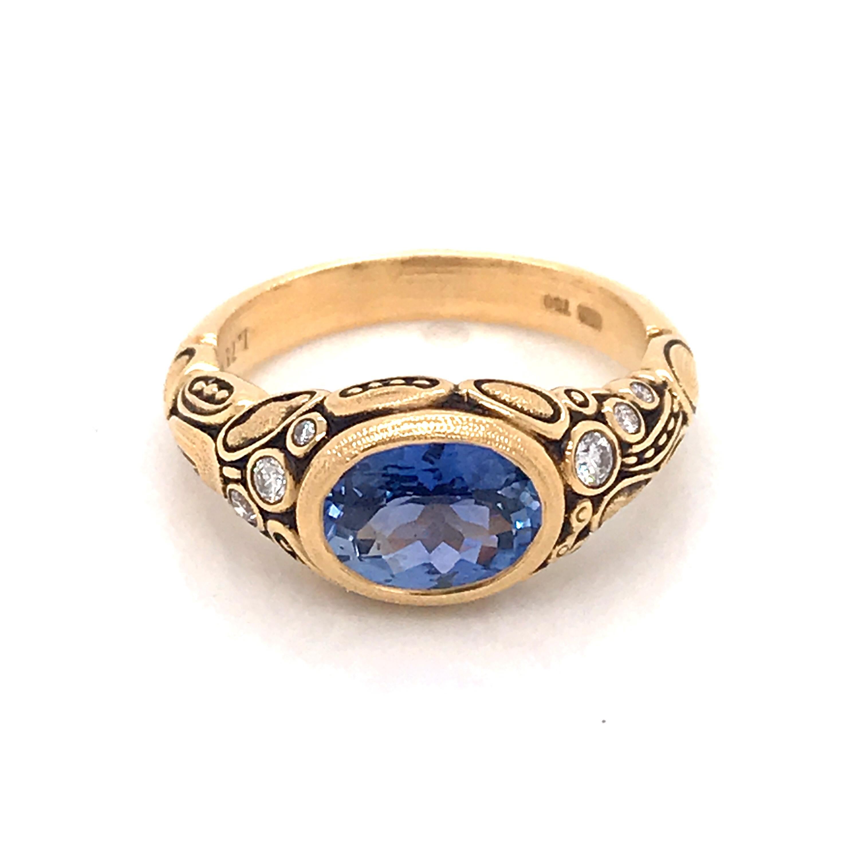 Oval Cut Alex Sepkus Blue Sapphire and Diamond 18 Karat Gold Cocktail Ring 1.75 Carat