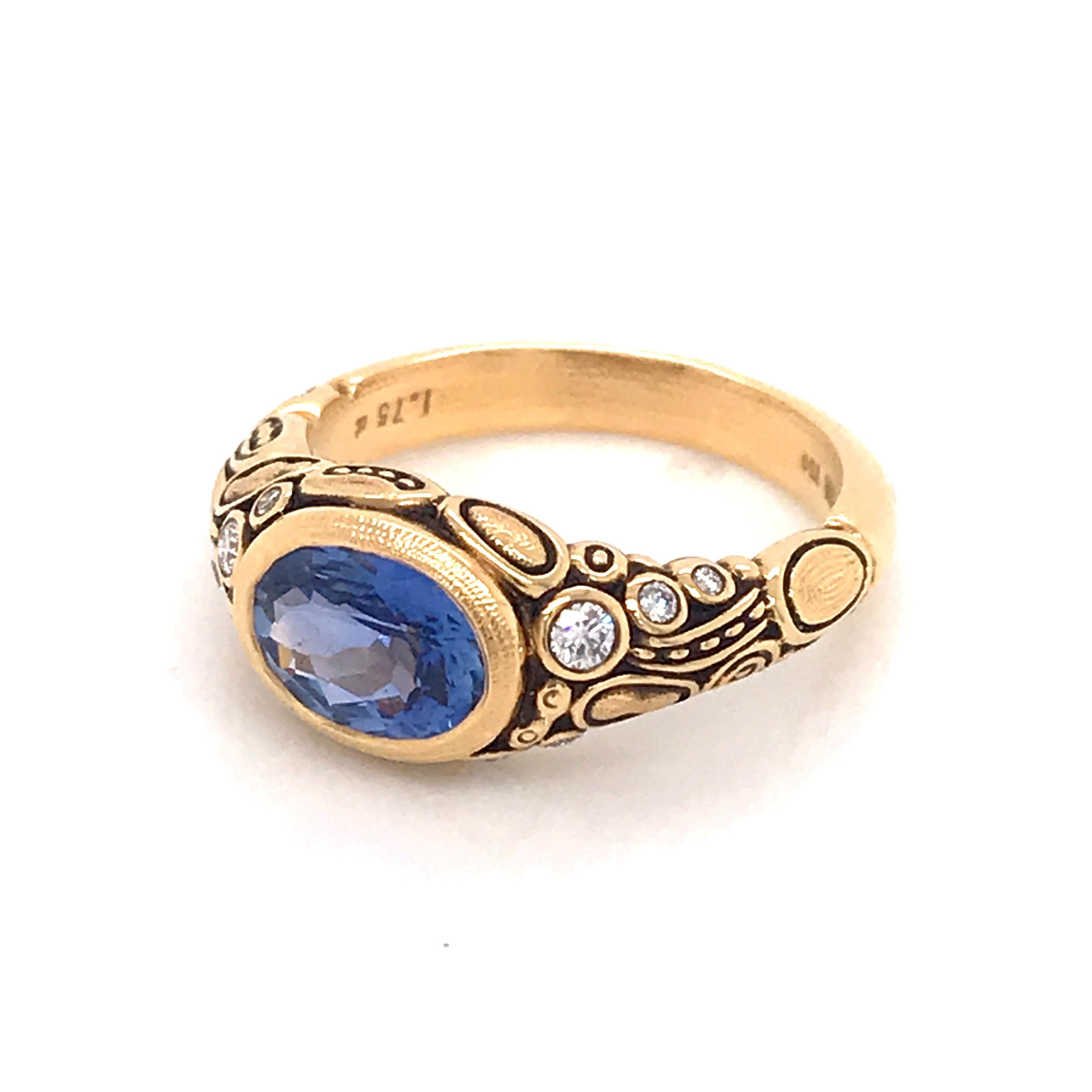 Alex Sepkus Blue Sapphire and Diamond 18 Karat Gold Cocktail Ring 1.75 Carat In New Condition In SOLVANG, CA