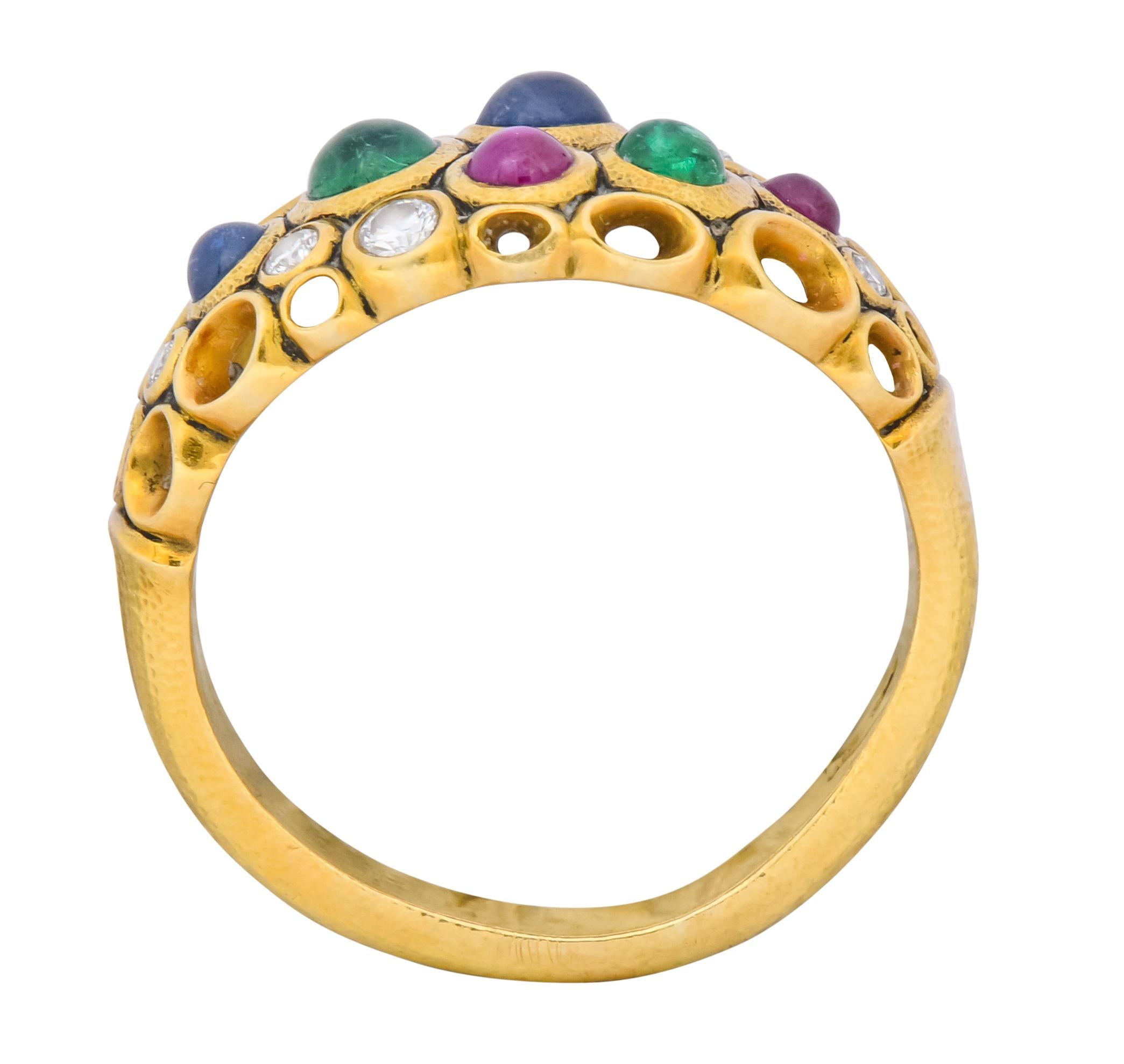 Alex Sepkus Blue Sapphire Emerald Ruby Diamond 18 Karat Gold Cluster Ring 2