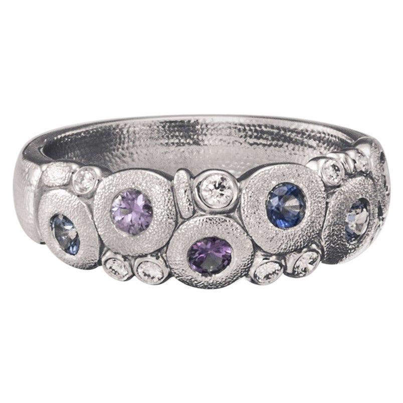 For Sale:  Alex Sepkus "Candy" Dome Ring with Blue and Purple Sapphires in Platinum
