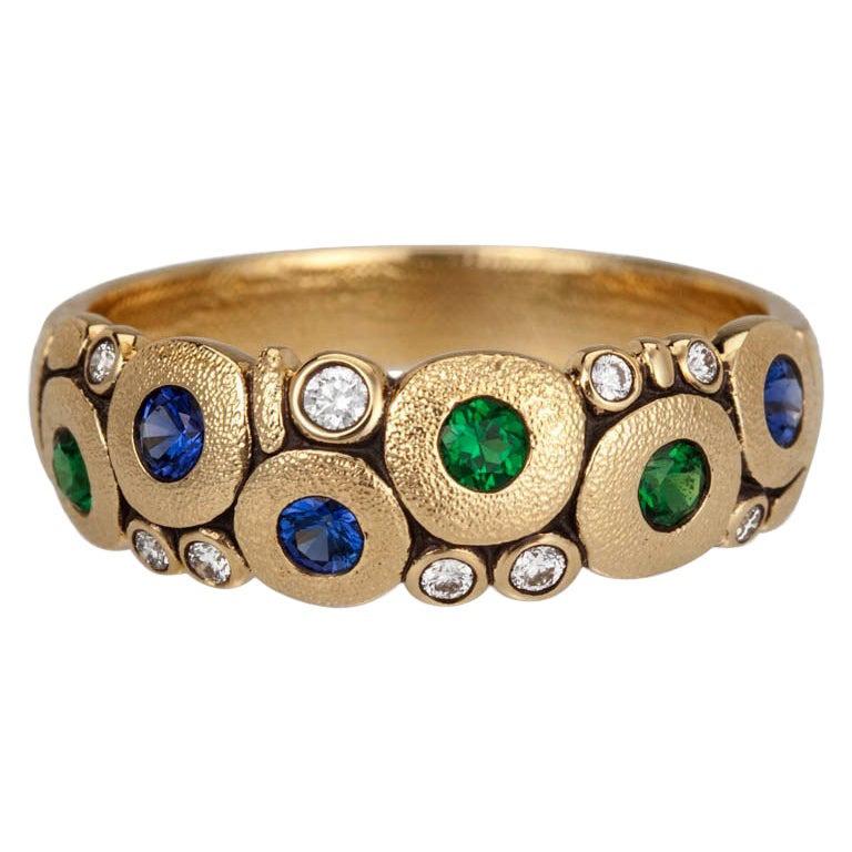 For Sale:  Alex Sepkus "Candy" Dome Ring with Blue Sapphires and Green Tsavorite Garnets