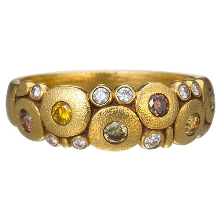 For Sale:  Alex Sepkus "Candy" Dome Ring with Natural Color Diamonds in 18 Karat Gold